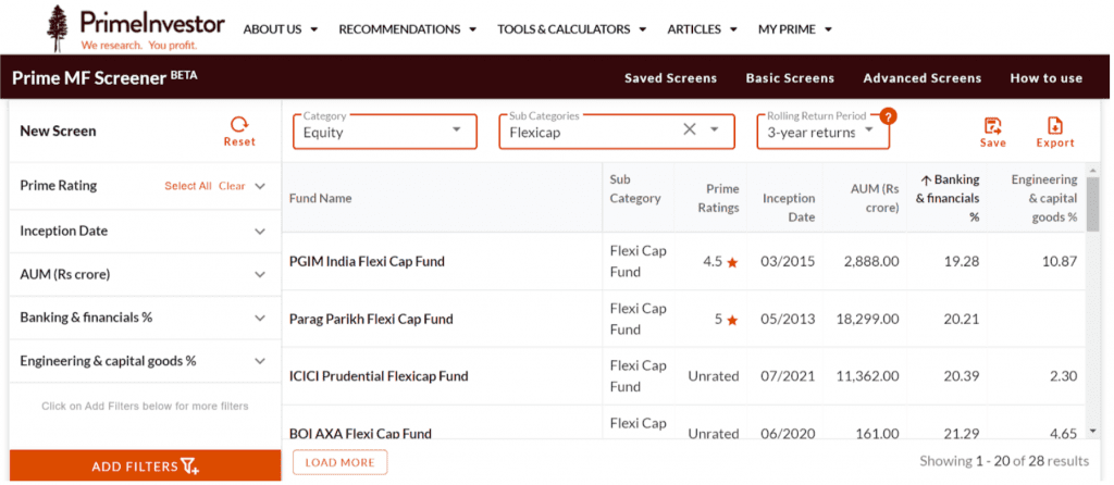 Prime MF Screener - equity flexicap