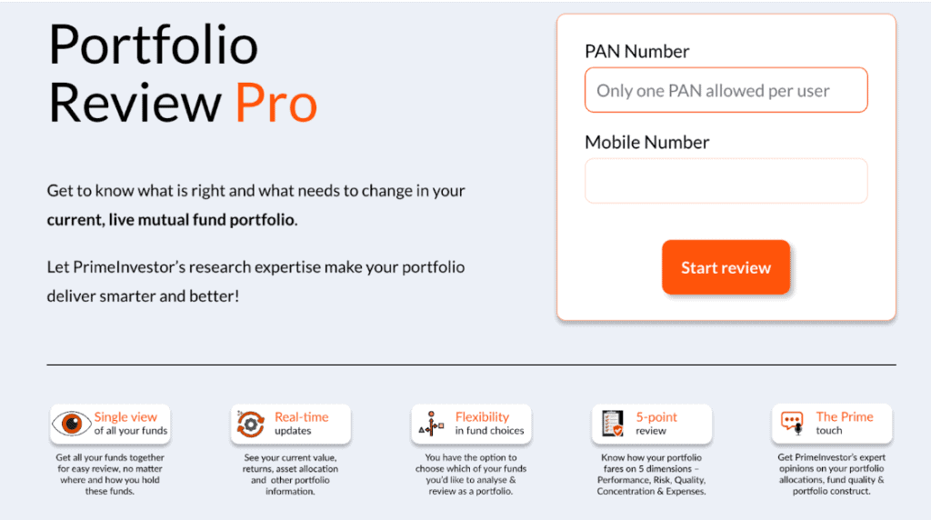 Portfolio Review Pro tool - opening page - PrimeInvestor